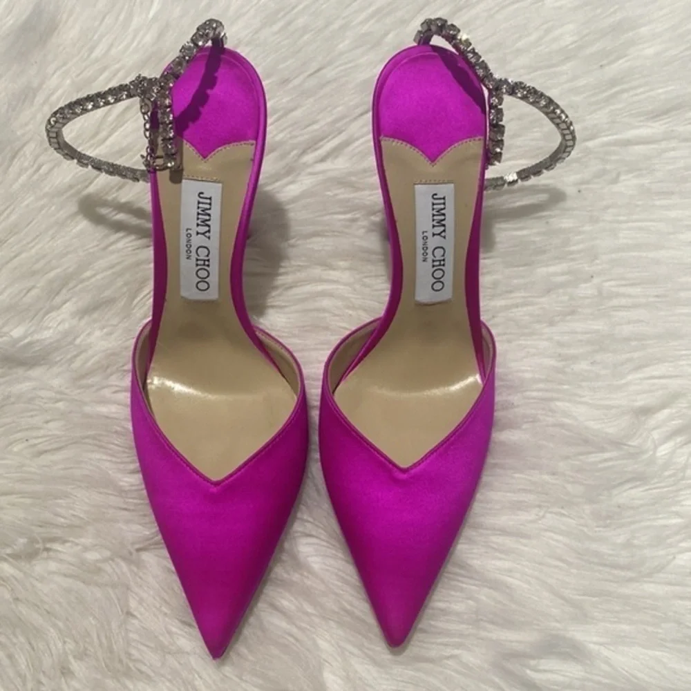 Jimmy Choo‎ Saeda Crystal ankle strap pointed toe pump size 39EU